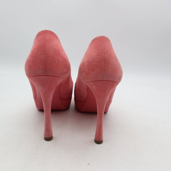 Yves Saint Laurent Women's Size EU 37.5 Light Pink Suede Peep Toe Platform Pumps - Picture 5 of 11